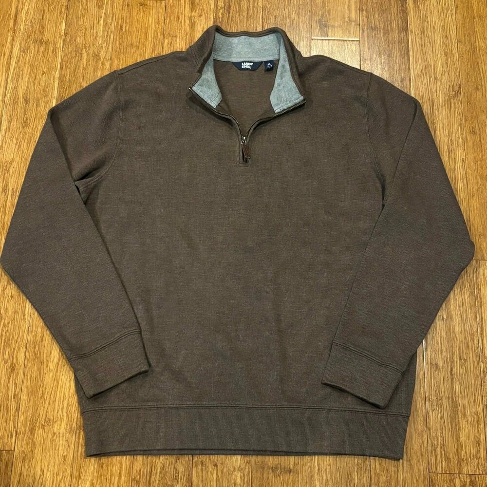 Lands End Men's XL 1/4 Zip Pullover 46-48 Cotton Mock Neck Sweater Sweatshirt